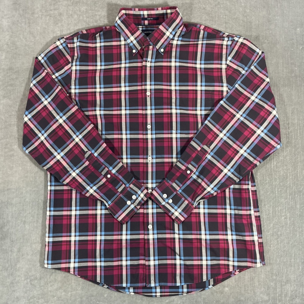 Lands End Mens Large Traditional Fit Long Sleeve Plaid Button Down Shirt
